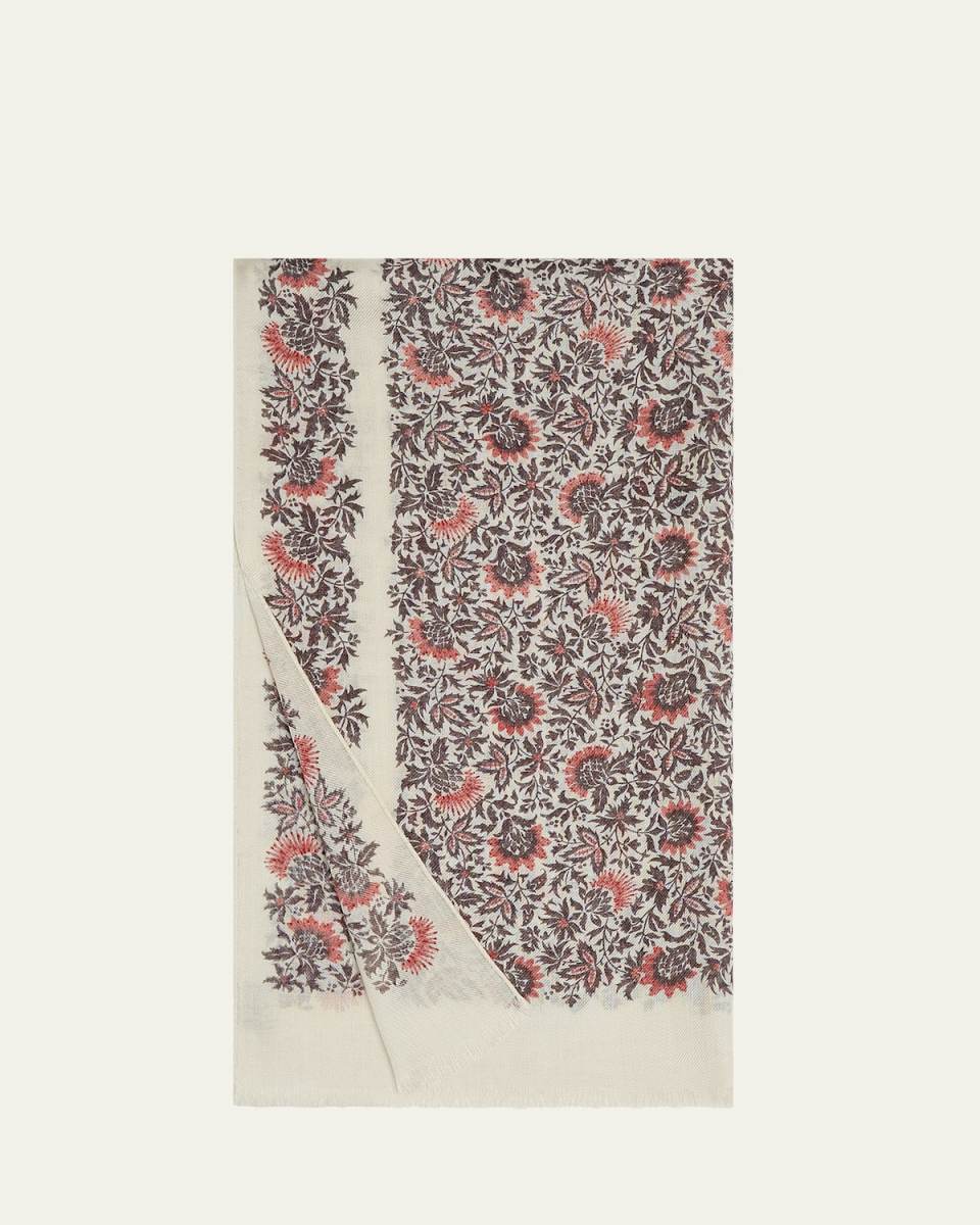 Flower Printed Silk-Linen Stole